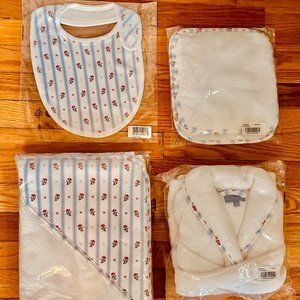 Brand New Hill House Floral Stripe Baby Robe, Wash Cloth (x3), Bib, Towel